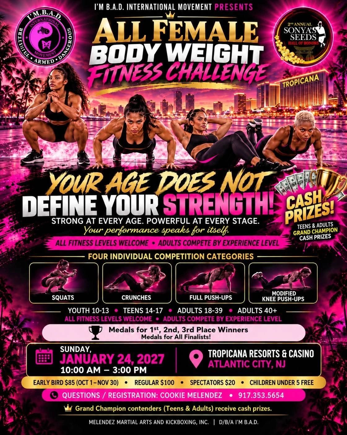 All Female Body Weight Fitness Challenge on January 24, 2027 in Atlantic City, NJ.