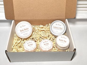 Gift box with natural skincare products from Lily's Baskets.