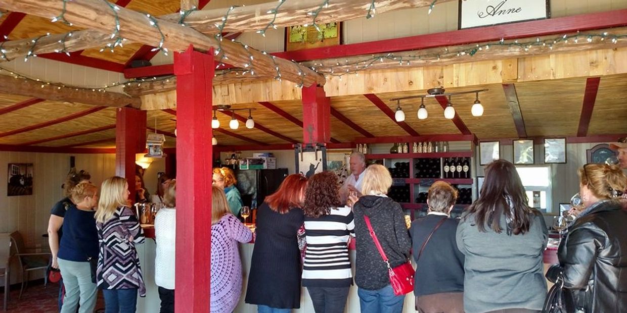 Picture of the tasting bar with many customers doing a wine tasting.
