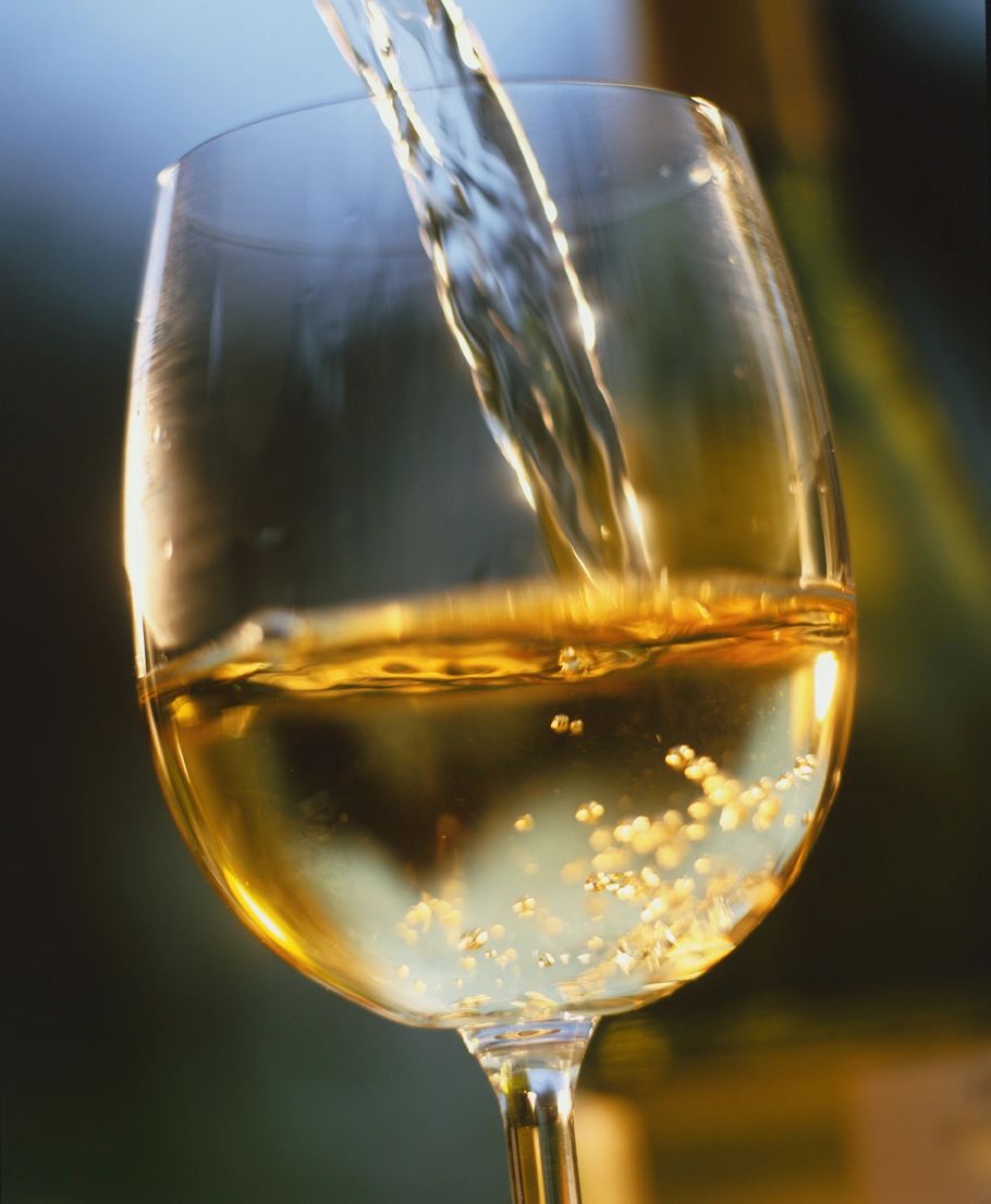White wine in a glass.