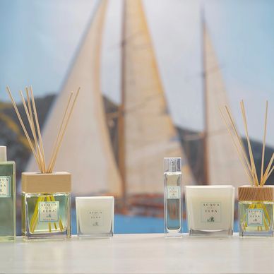 acqua dell elba Home Fragrances with sail ship in the background