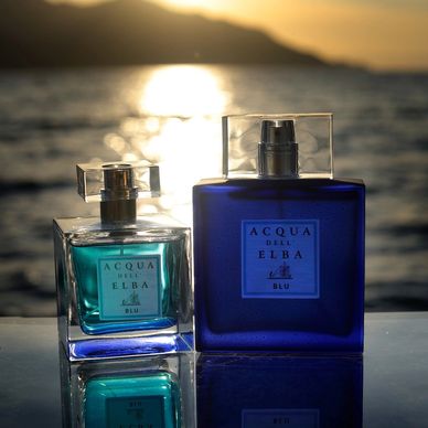 acqua dell elba Cologne and perfume in front of the beautiful italian ocean