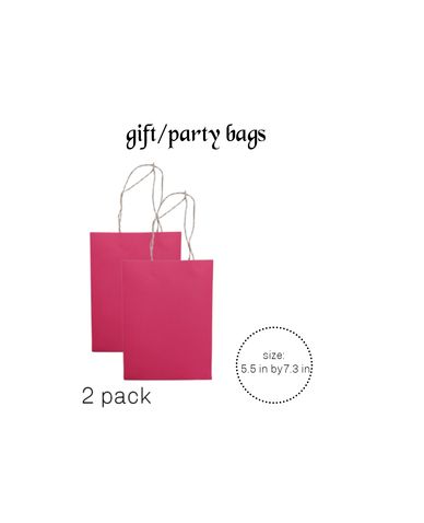Two pink gift/party bags with handles, 5.5 by 7.3 inches.