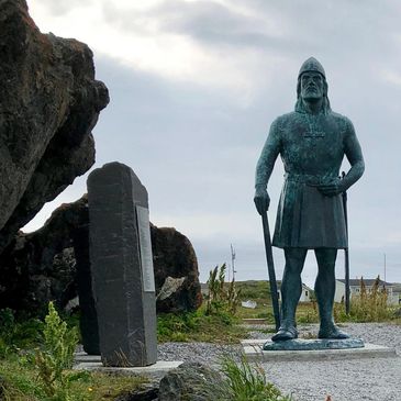 Statue of Leif Eiriksson, key character in Sagas & Sea Smoke, located at L'Anse aux Meadows.