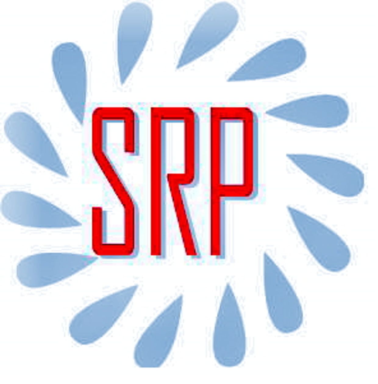 Logo with red SRP letters and blue droplets.