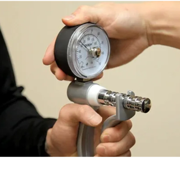 Hands holding a grip strength gauge for Functional Capacity Evaluations and Functional Assessments