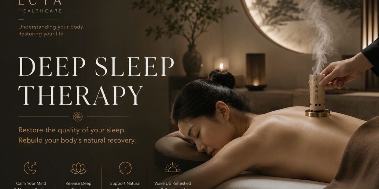 Woman receiving deep sleep therapy with warm treatment on back.