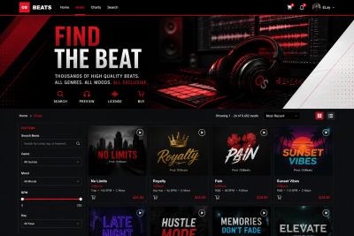 User interface of a beats marketplace website.