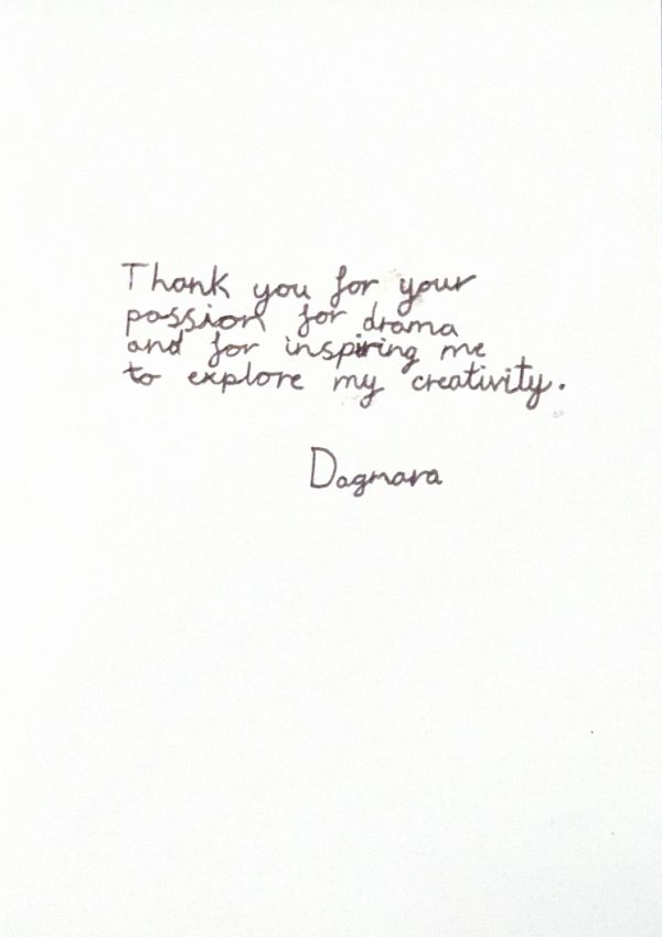 Thank you note expressing gratitude for inspiration and creativity.