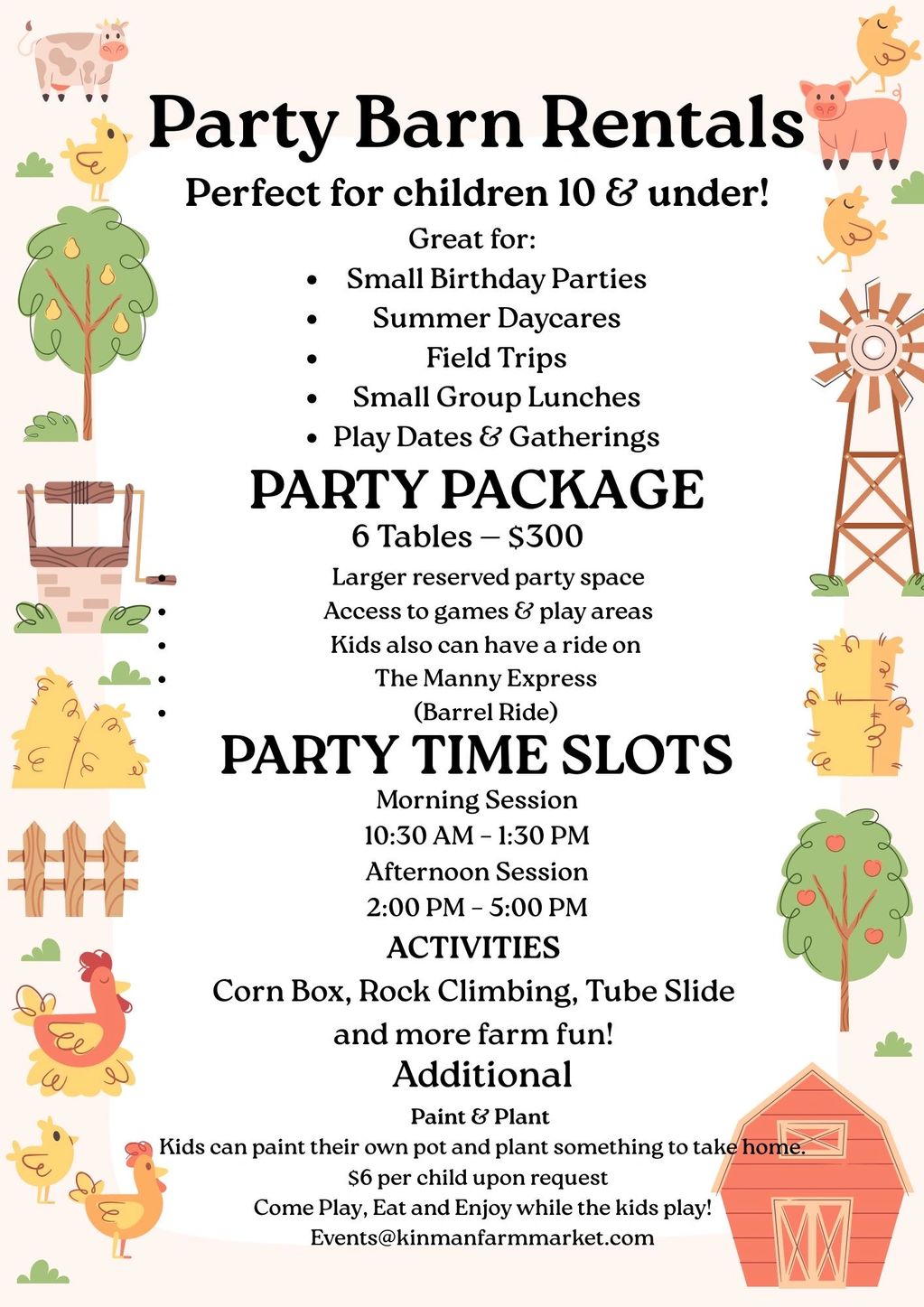 Party barn rentals for kids 10 & under with fun activities and party packages.