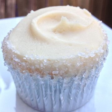 yellow cake Frosted with cream cheese frosting. 
