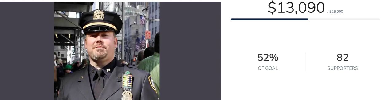 Police officer fundraising progress at 52% with $13,090 raised.