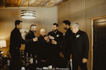 Groomsmen outfits, groom style for a black tie wedding at Firefly Lane wedding venue.