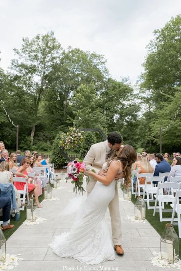 Spring garden party wedding ceremony in The Garden at Firefly Lane wedding venue.