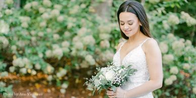 Portrait of bride on her wedding day before her wedding ceremony at Firefly Lane in Dickson, TN.