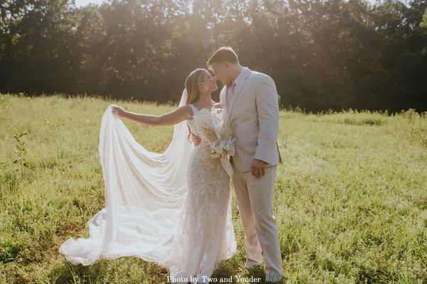 Golden hour photos in a field at the Firefly Lane wedding venue farm.