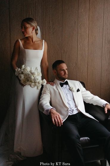 Bride and Groom wedding portraits in the groom's suite at Firefly Lane weddings in Middle TN.