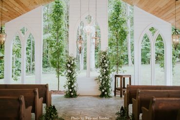 Wedding ceremony decor at The Chapel at Firefly Lane Wedding Venue in Dickson, TN.