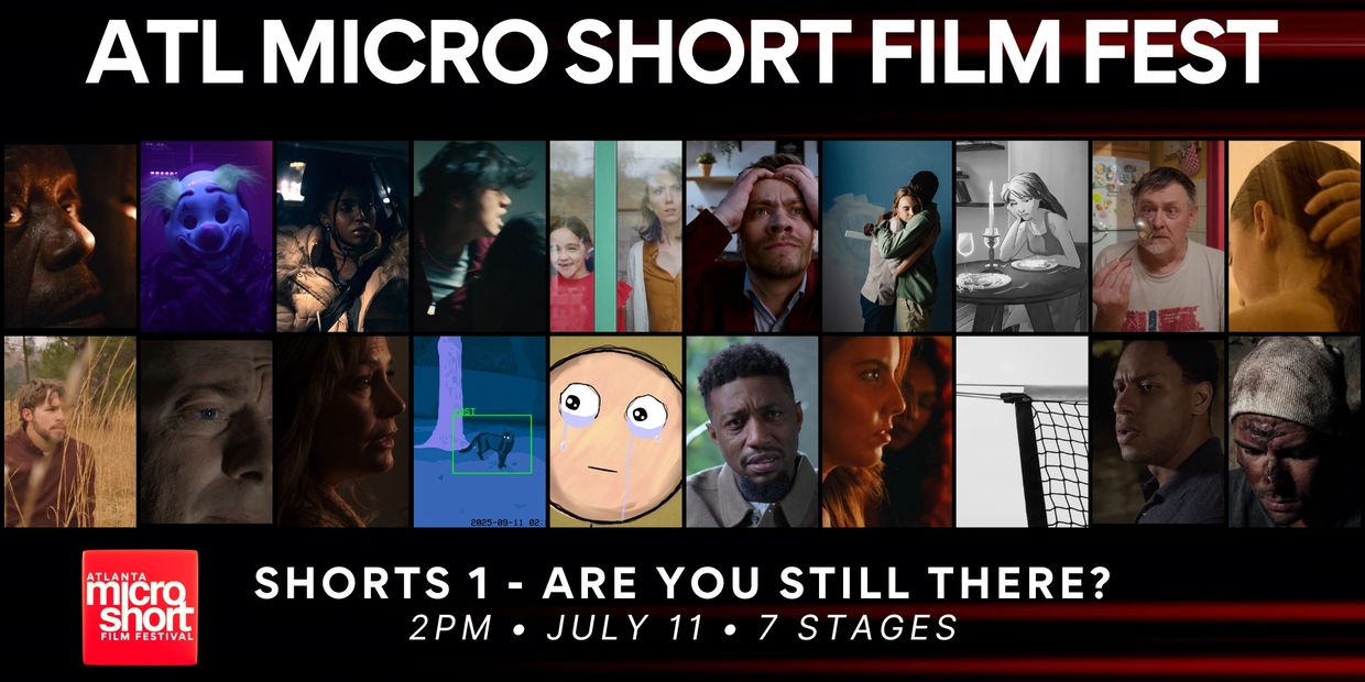 Poster for ATL Micro Short Film Fest featuring diverse film stills and event details.