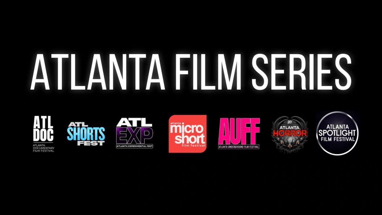 Logos of various film festivals in the Atlanta Film Series.