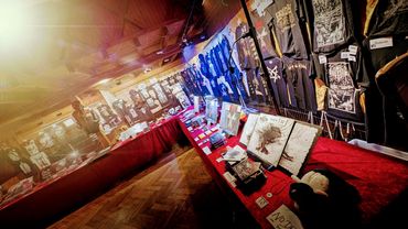 overview of a big festival merchandise selection