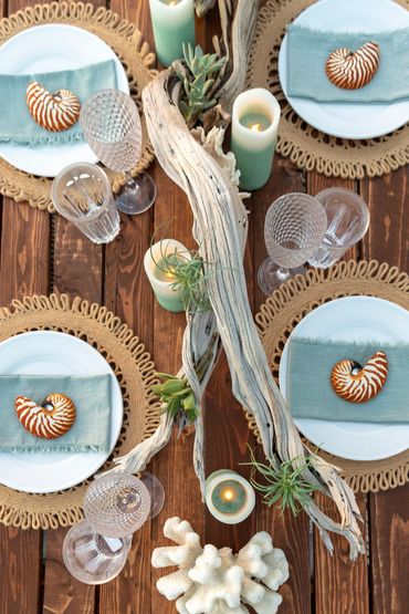 overhead view of dining table decor