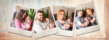 4 photos of everyone holding the baby in the In Home newborn session