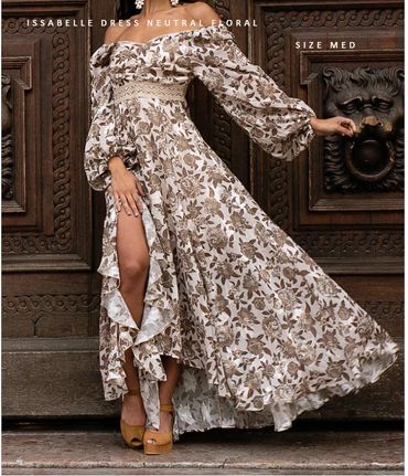 long sleeve brown & white dress