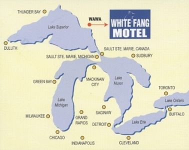 White Fang Motel. Wawa, Ontario, Canada. Lake Superior map.