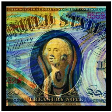 Art Money.  The Scream painting on vintage US dollar bill.  By Steven Shaver.
