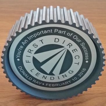 Corporate car gear desk plaque award gift by artist, Steven Shaver.