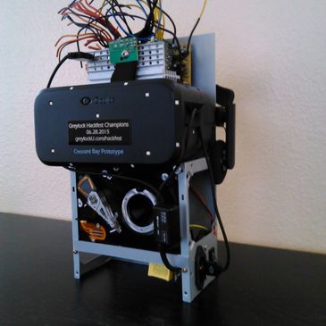 Greylock Hacker Fest Award - Recycled computer supply box with Facebook Oculus Rift prototype.