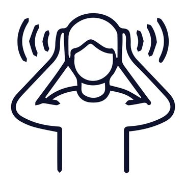 Person covering ears with sound waves around.