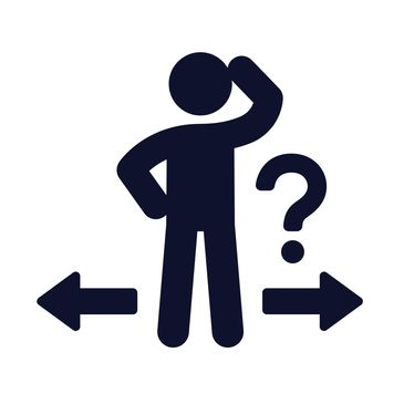Confused person with arrows and question mark.