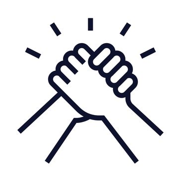 Two hands clasped in a handshake with lines indicating impact or emphasis.