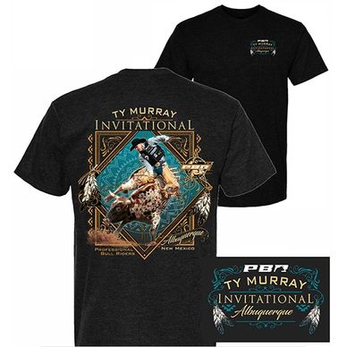 Black Ty Murray Invitational rodeo T-shirt with bull rider design.