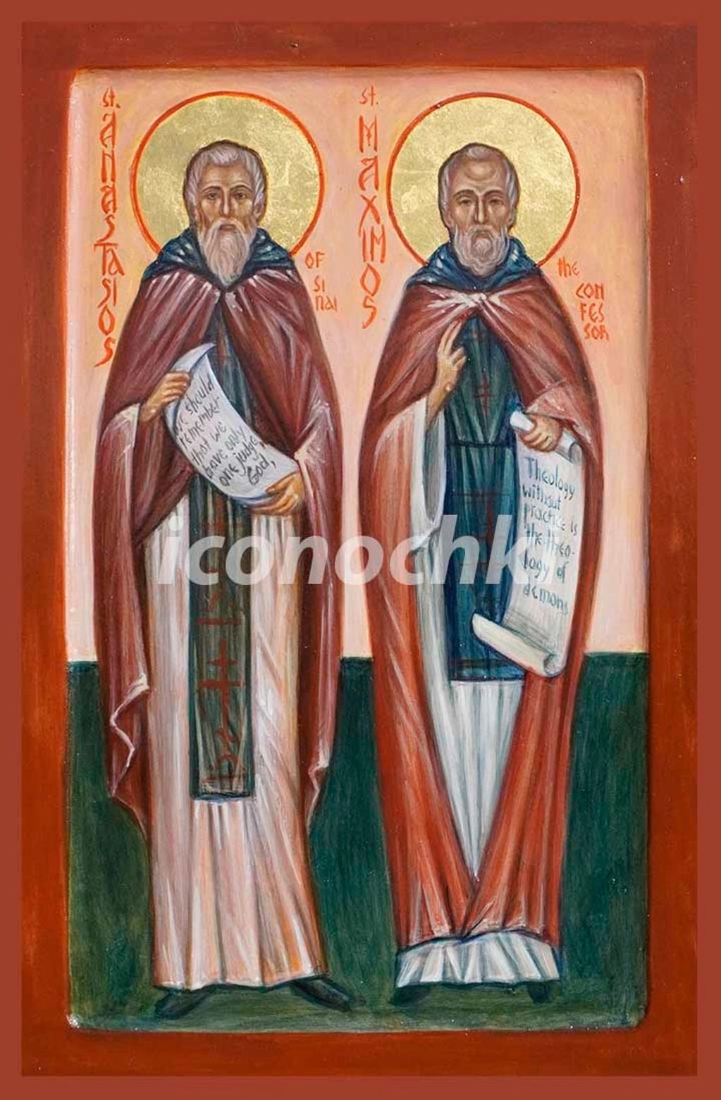 SS. Anastasios of Sinai, and Maximos the Confessor. 9 x 16. Egg Tempera. Private collection.