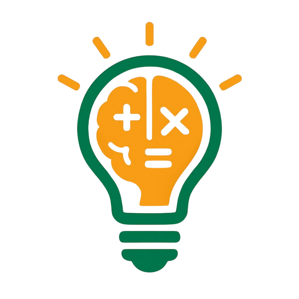 Lightbulb with a brain and math symbols representing ideas and intelligence.