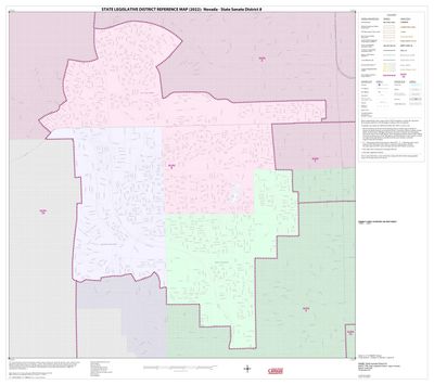 Map of Nevada State Senate District 8 with detailed boundaries and subdivisions.