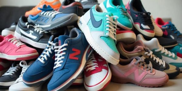 Pile of colorful sneakers.