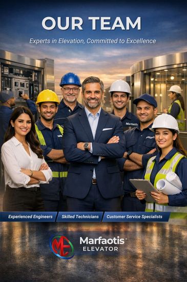Marfaotis Elevator team of engineers, technicians, and specialists in a professional setting.