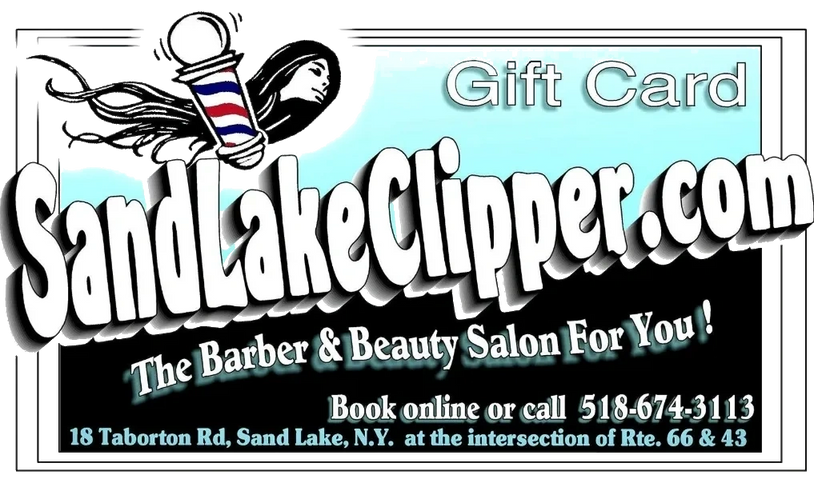 Sand Lake Clipper Barber logo on the gift card