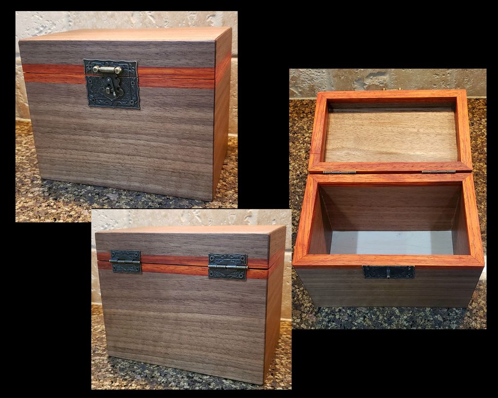 Recipe Card Box made from Walnut and African Padauk.