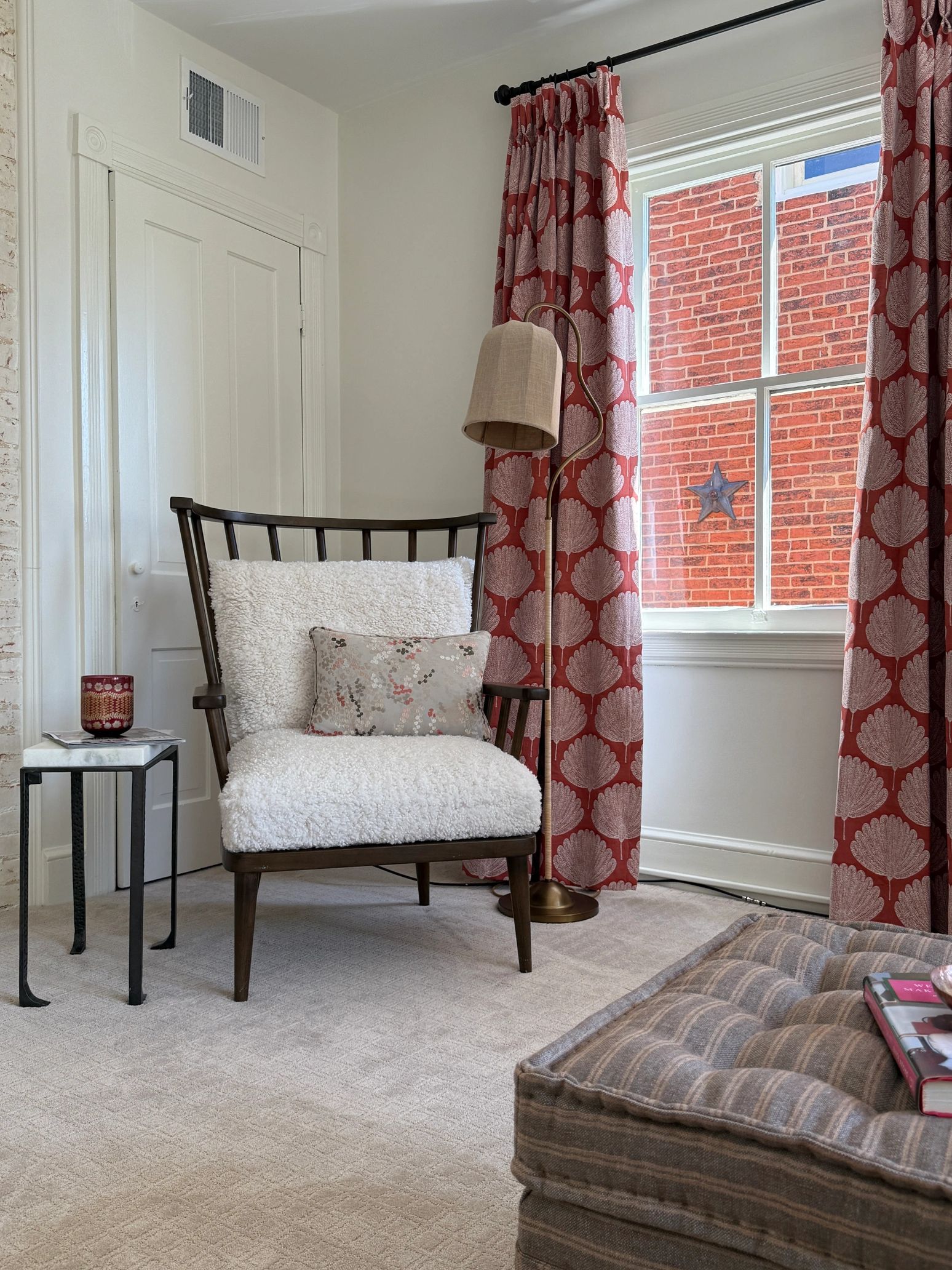 Modern wingback chair with boucle seating