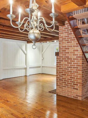 Open stairs and fireplace