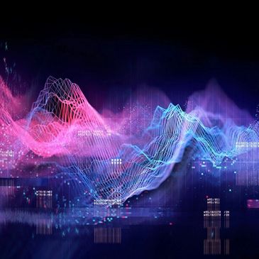 Colorful digital waveforms representing data visualization.