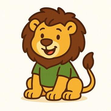 Cartoon lion in a green shirt teaching kids how to prepare for wildfires.