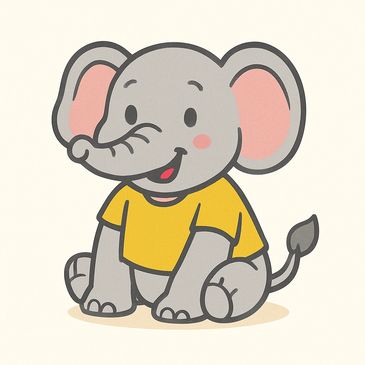Cartoon elephant in a yellow shirt helping children learn about flood safety.