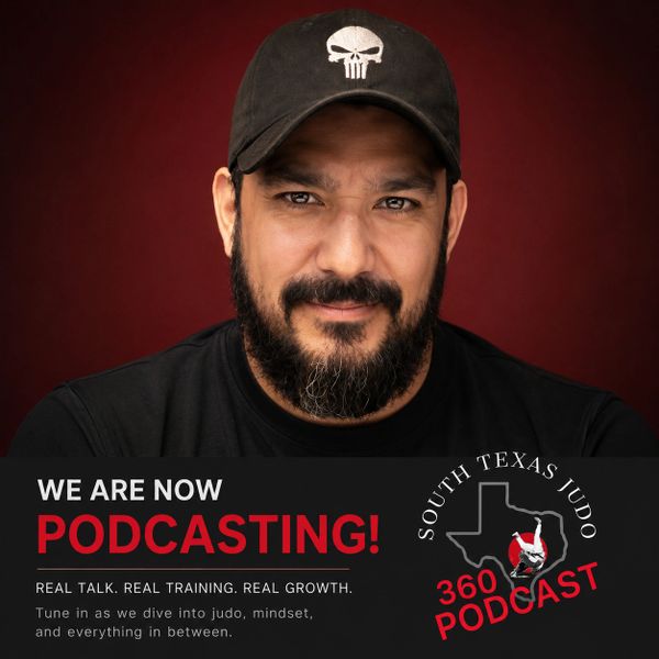 Man promoting South Texas Judo podcast with a confident smile.