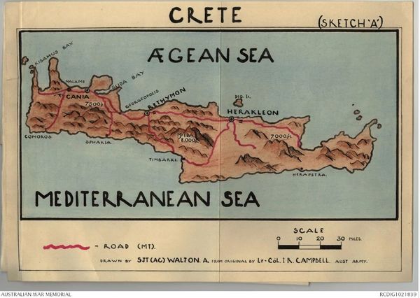 Crete Sketch A.  Crete Map 1941 AWM RCDIG1021839. By Sgt A. Walton, original by Lt Col I.R. Campbell